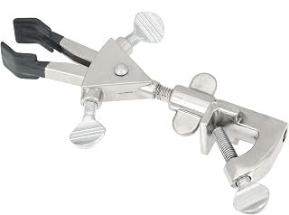 EISCO Universal Clamp - 2 Prong, Double Adjustable - Non-Slip Vinyl Coated Grip, Holds Items up to 2.15" - Swivel Bosshead, Fits Large Rods up to 21mm - Stainless Steel