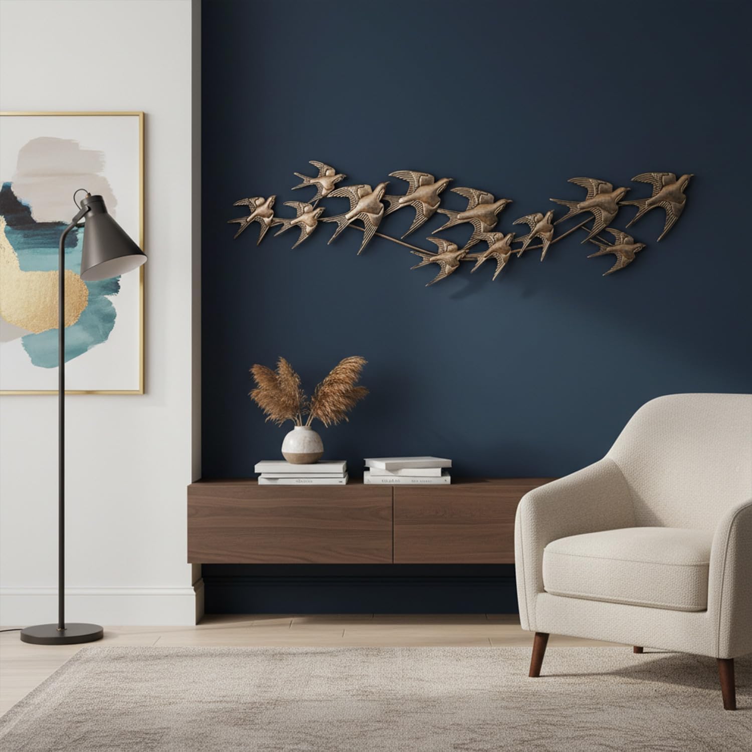 YHSOLAR Metal Bird Wall Decor, Flying Swallows Wall Art for Living Room Bedroom, 3D Flock of Birds Wall Sculpture, Nature Inspired Indoor&Outdoor Wall Art Home Decoration