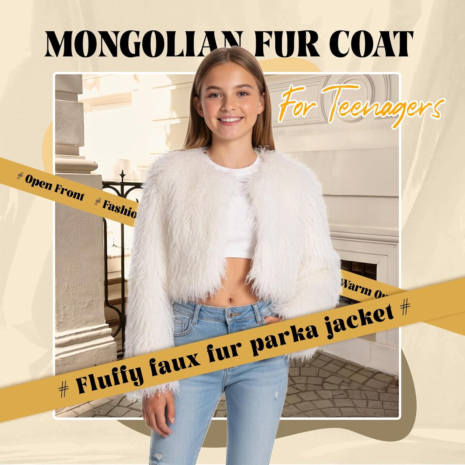 Fur Coats For Women,Plus Size Cropped Mongolian Faux Fuzzy Jacket Fluffy Fall Coat. - Image 2