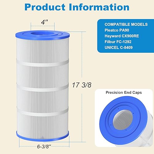 Miniatura 2 de ROYOR CX900RE - Cartucho de filtro de piscina compatible con cartucho de filtro de piscina Hayward C900, repuesto de filtro de piscina para PA90