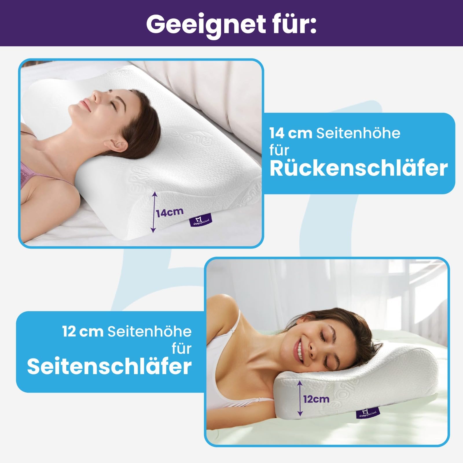 Kopfkissen 60x70cm - Memory Foam Kissen mit Nackenstütze [ Aloe Vera-Bezug], Ergonomisches Schlafkissen mittlere Festigkeit [2 verschieden Höhen] - Anti-Allergisch waschbar