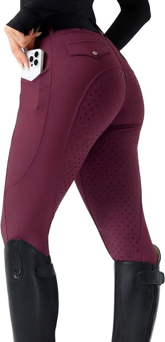 FitsT4 Sports Pantalones de equitación para mujer, pantalones ecuestres de asiento completo, mallas de equitación de cintura alta con bolsillos
