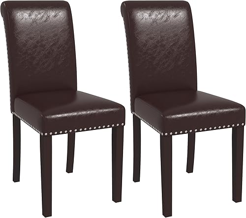 Miniatura 9 de Westice Juego de 4 sillas de comedor tapizadas de tela para cocina, sillas laterales de comedor con ribete de cabeza de clavo y patas de madera de