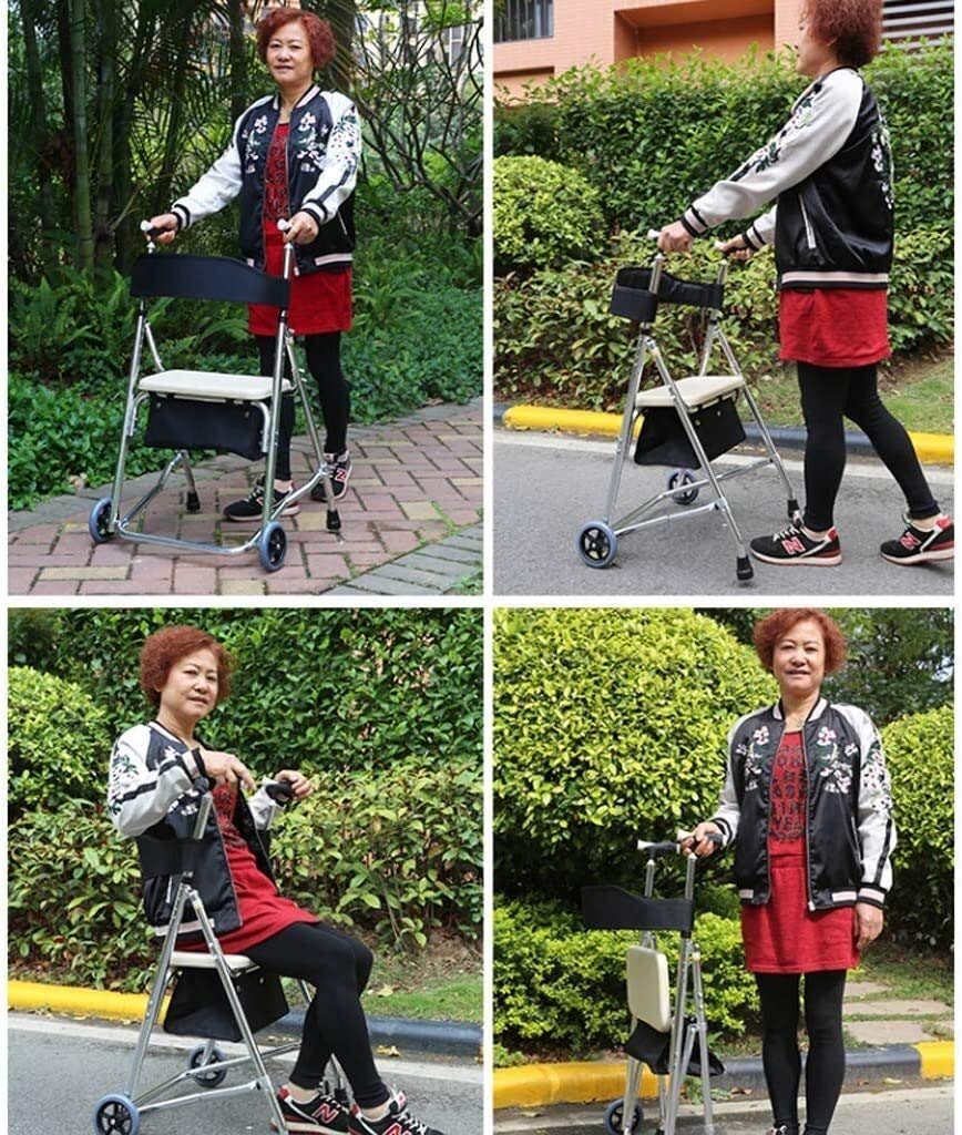 Compras Plegables Ligeras de Aluminio con Ruedas con Cesta de Almacenamiento Grande y Asiento Suave