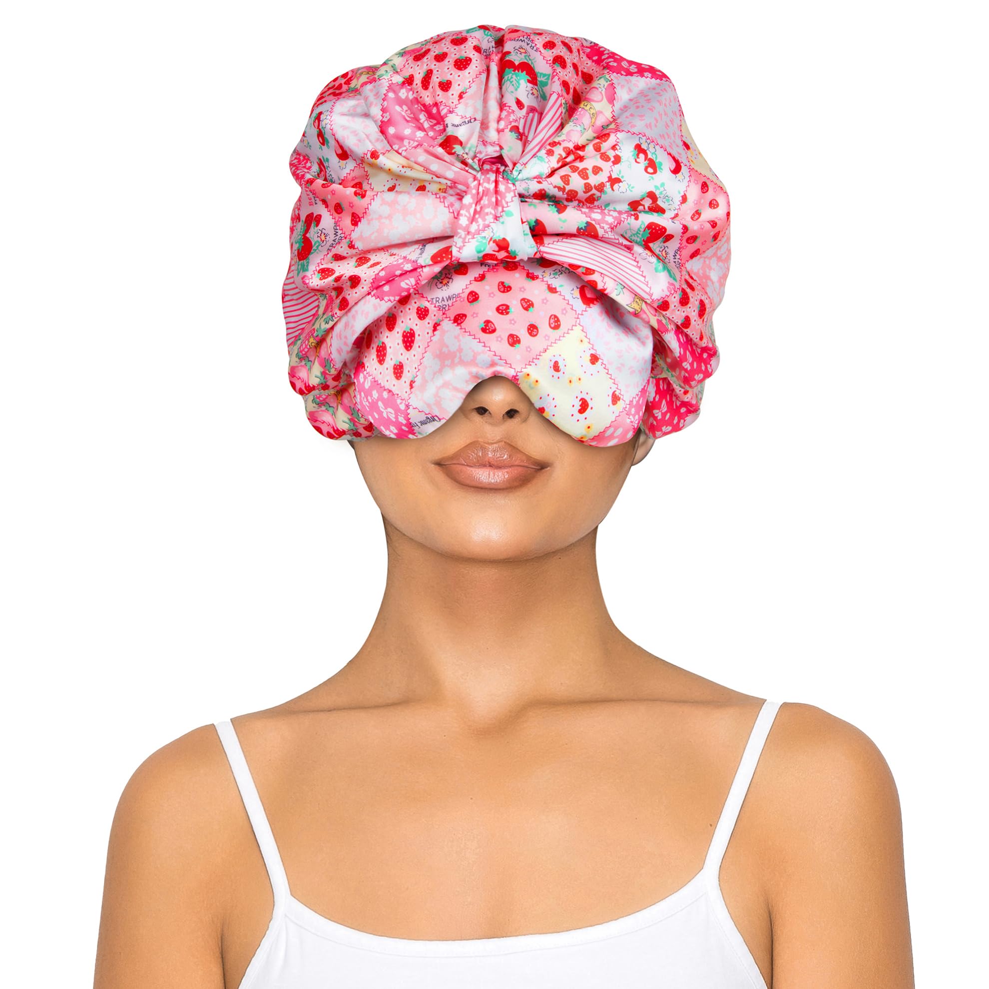 Satin Bonnet With Eye Mask Adjustable for Sleep Curly Hair Women\'s Pink Amazon.com: Sese Code Satin Bonnet With Eye Mask Adjustable  main image 2