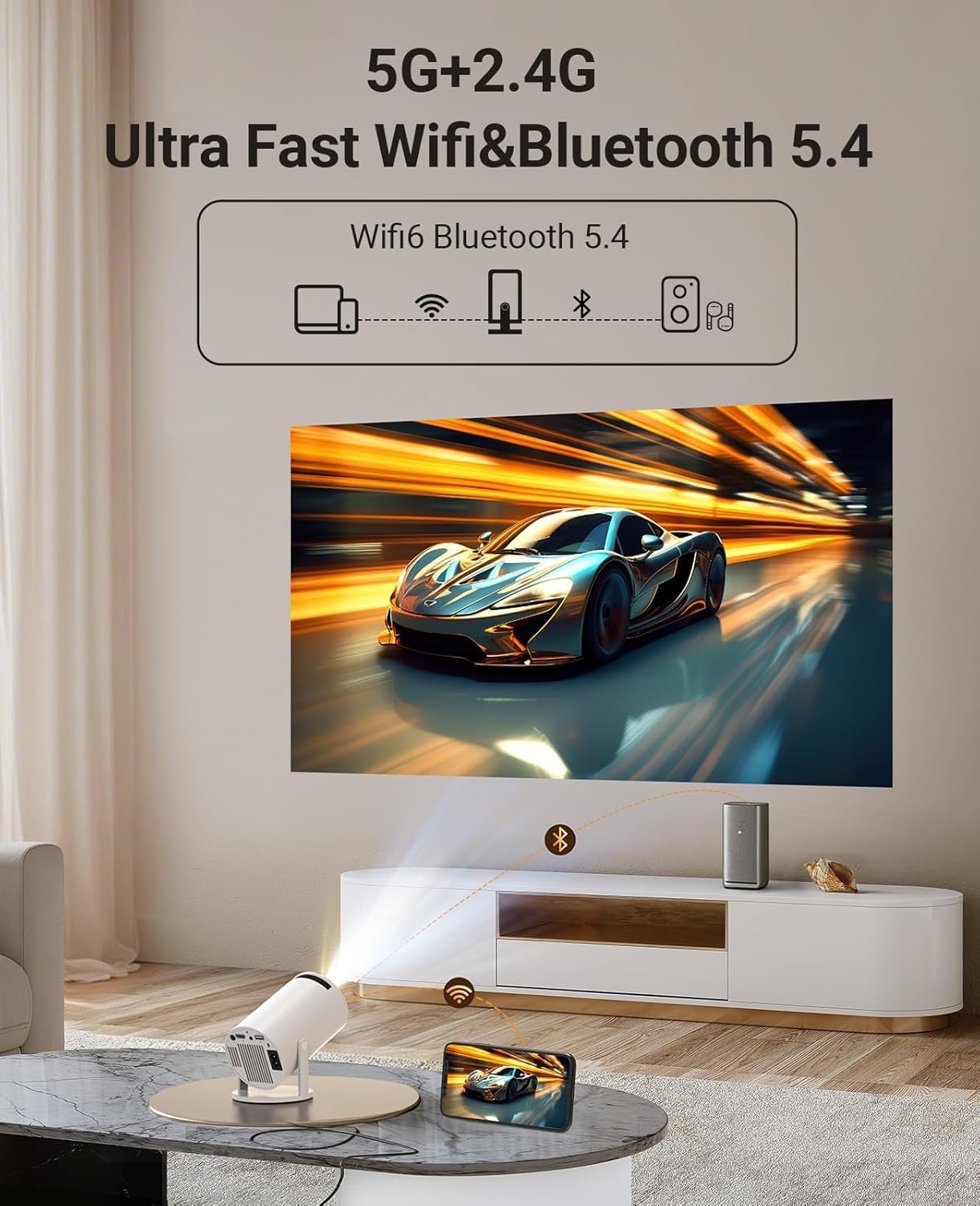 Smart Projector with Android 11 HD Projector 1080P 4K WiFi6 BT Home Theater Video Projector 180° Rotatable Stand Car Keystone Correction for Mobile Phone TV Stick (S1) — Amazon image 5
