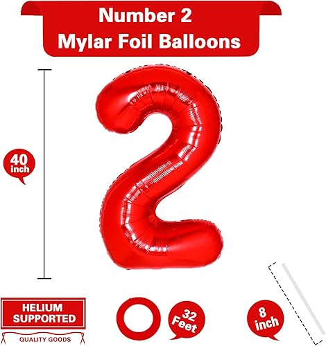 Miniatura 2 de Globo rojo gigante del número 6 de 40 pulgadas, globos de aluminio de Mylar con helio para fiestas de cumpleaños, decoraciones de cumpleaños n. 6