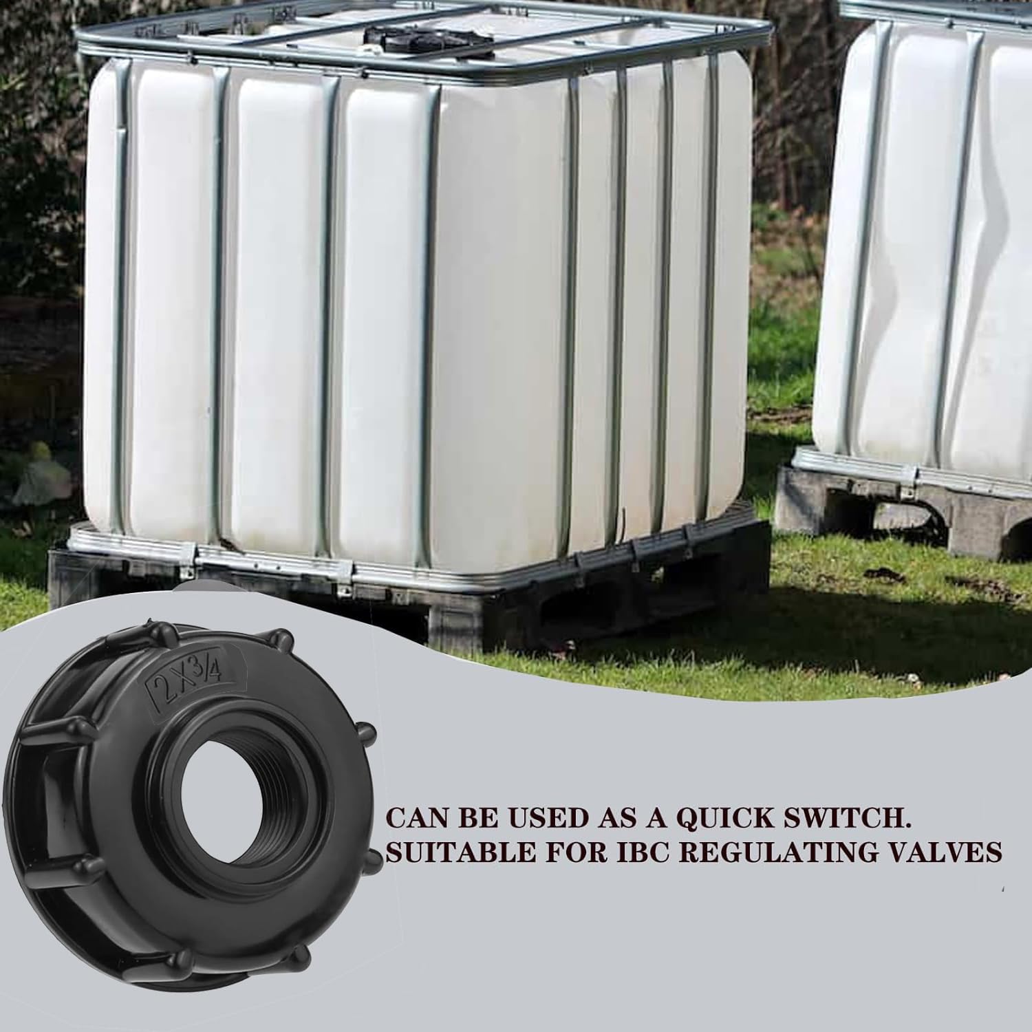 IBC cisterna acqua 1000 Litri,Plastica Tappo Filettatura Interna 3/4 Raccordo Serbatoio Acqua 1000 Litri,Accessori Attrezzi Tubo Da Giardino Contenitore - 2 Pezzi Nero