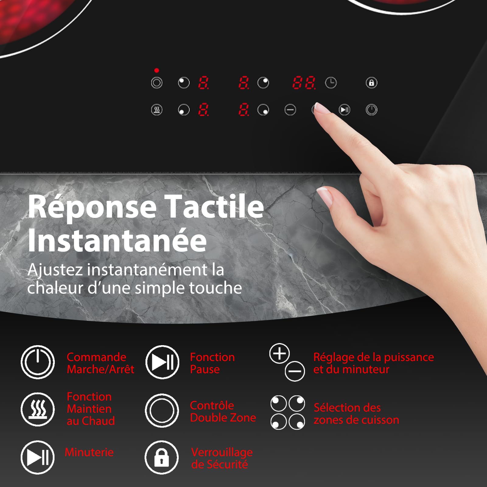 Plaque de Cuisson Électrique 60cm 4 Foyers 6700W Tactile