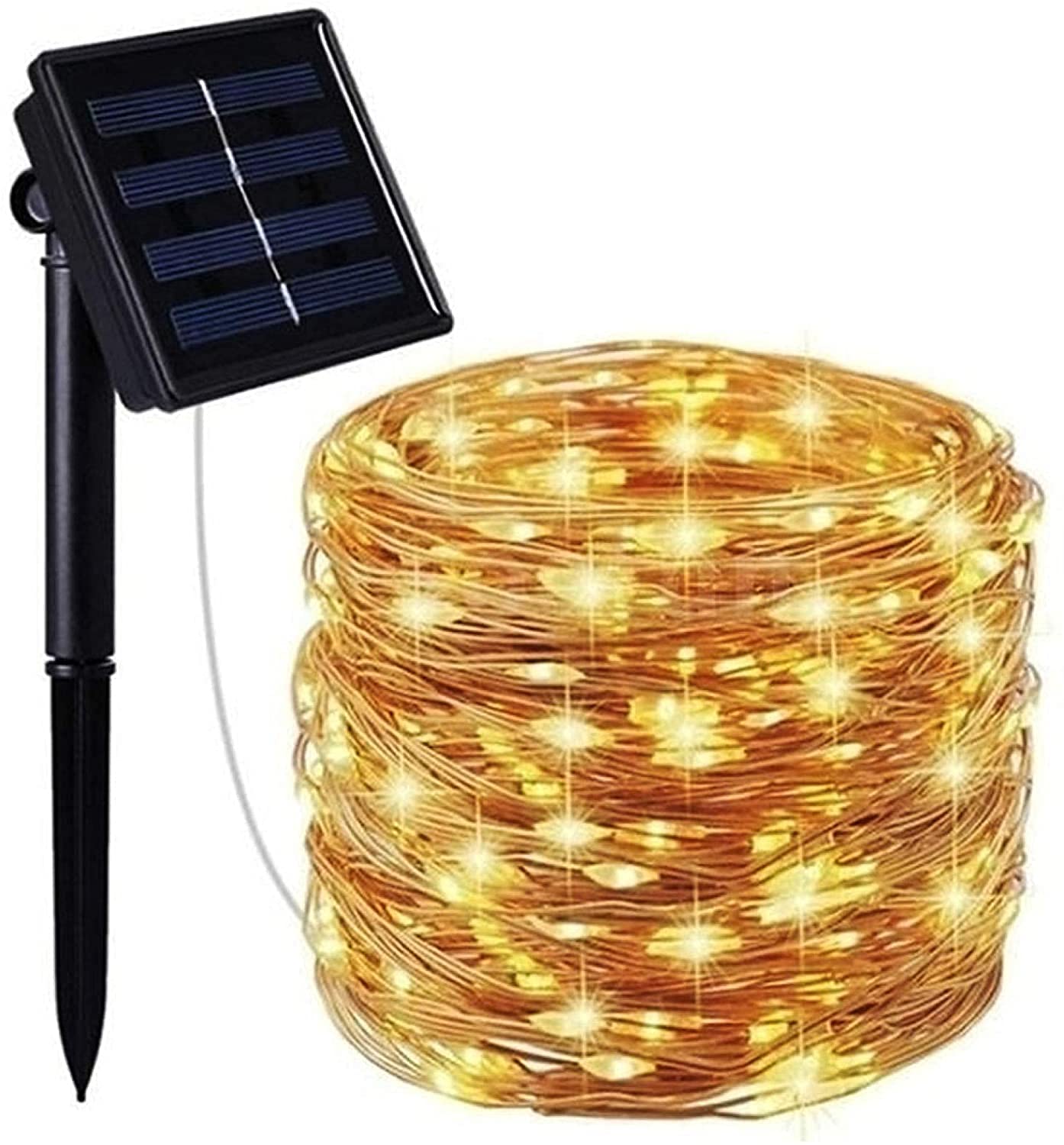 mafiti Cadena de luces solares LED de alambre de cobre, cadena de luces solares, 12 m, 120 ledes, lámpara de alambre de cobre, impermeable, para exteriores, estrellas, con 8 modos para jardín, patio,