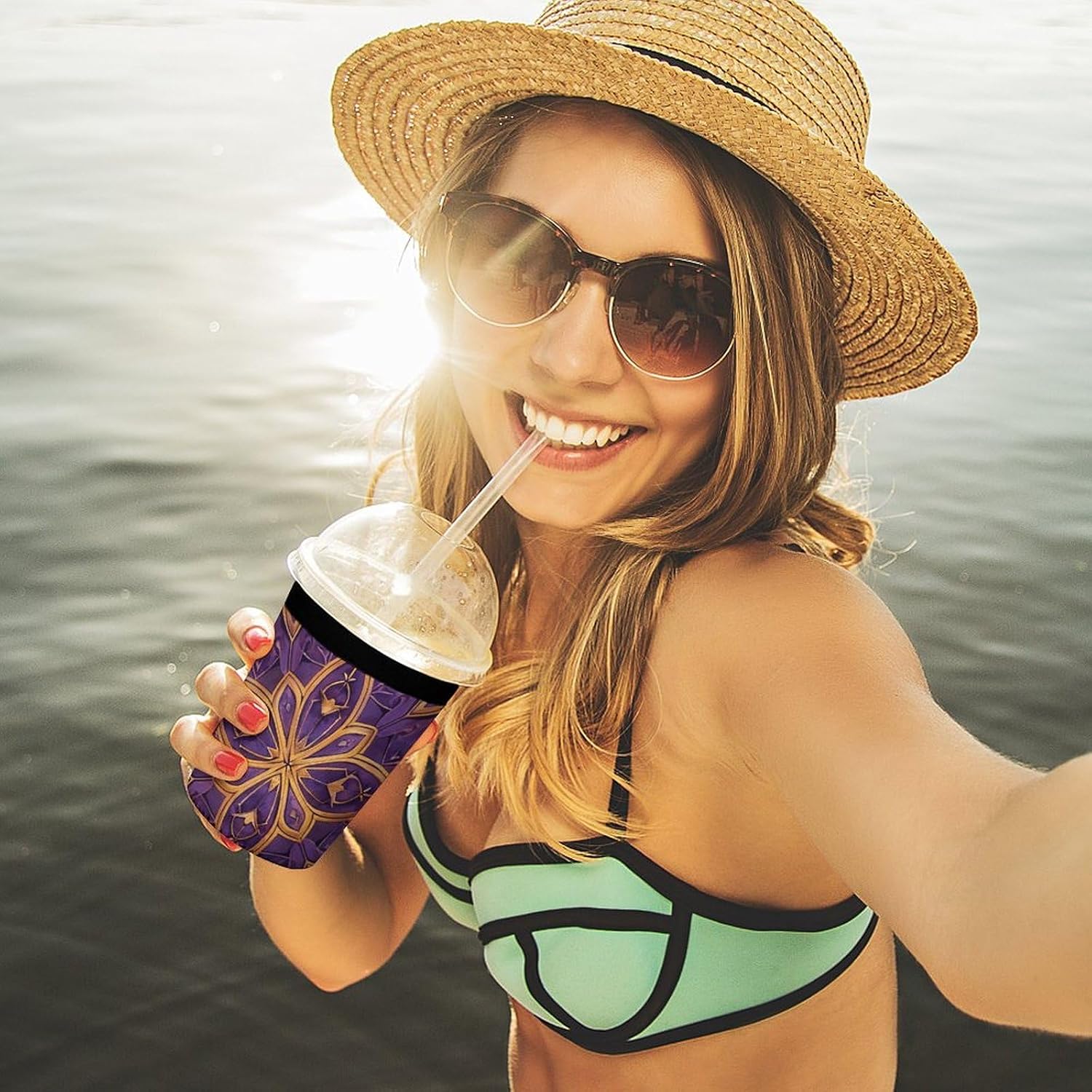 3 Pack Neoprene Cup Sleeves, Stretchy Reusable Drink Cup Cover Universal