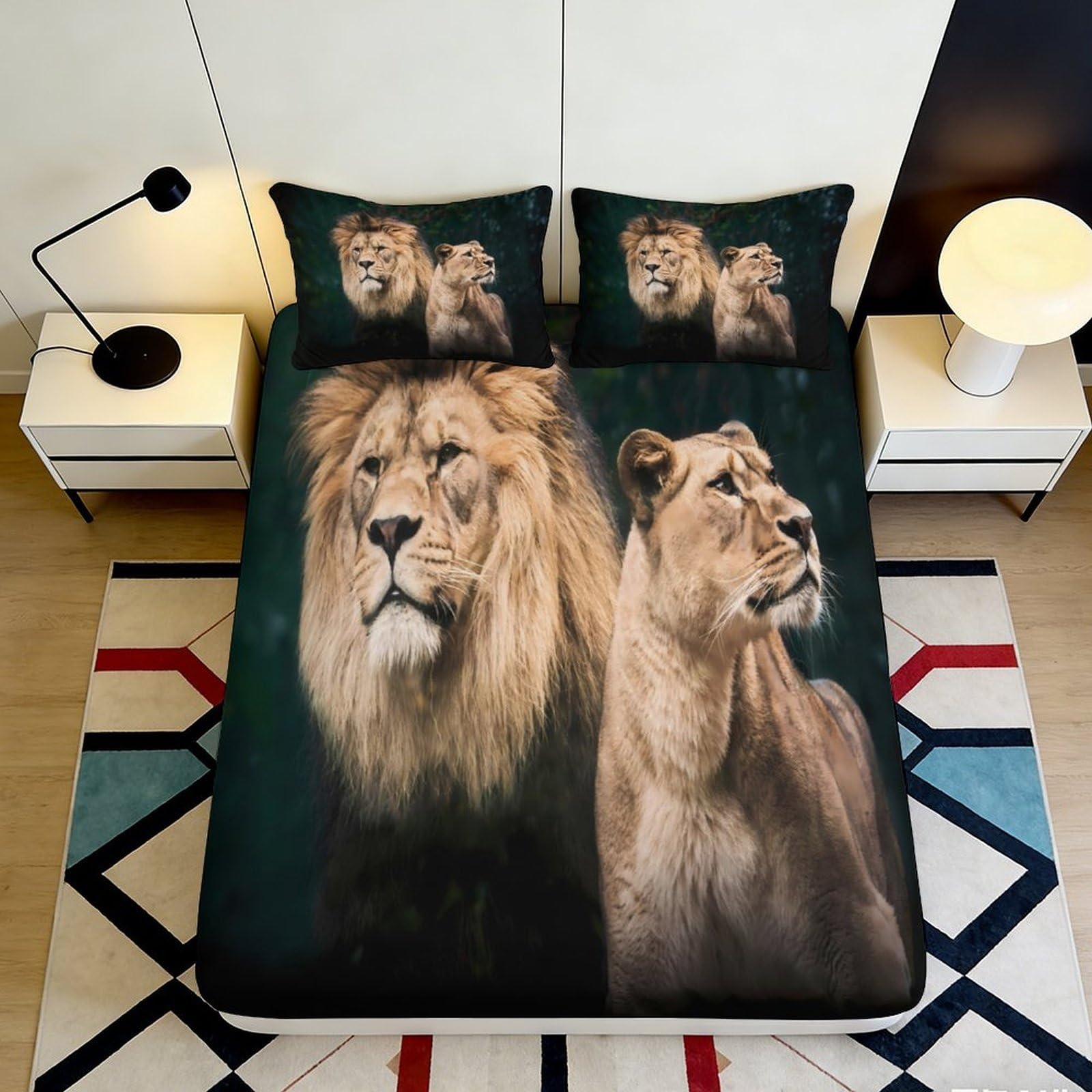 Pnayamiorkfel Style-9 3D Printed Lion King Fitted Sheet Microfiber Soft Durable Wild Queen Bed Cover For Bedroom Guest Room Decor 90X200x25cm