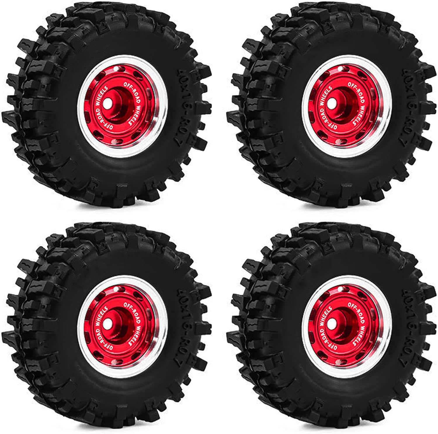 4PCS 0.7" Beadlock Tires Metal Wheels 1.57"x0.63" Sticky Foam-Filled Tires for scx30 upgrades 1/30 RC Crawler for redcat ascent 32 upgrades (New Red)
