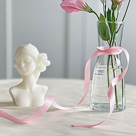 QIANF 3/8 Inch Double Face Satin Ribbon Pink Ribbon for Gift Wrapping Hair Bows Making Chair Sash Valentine\'s Day Wedding Birthday Party Invitation Decorations Floral Craft Sewing, 25 Yards