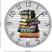 Vista 2 de Lived A Thousand Lives Read Books Reloj de pared de PVC para leer biblioteca, reloj colgante de 15 pulgadas, funciona con pilas, reloj moderno