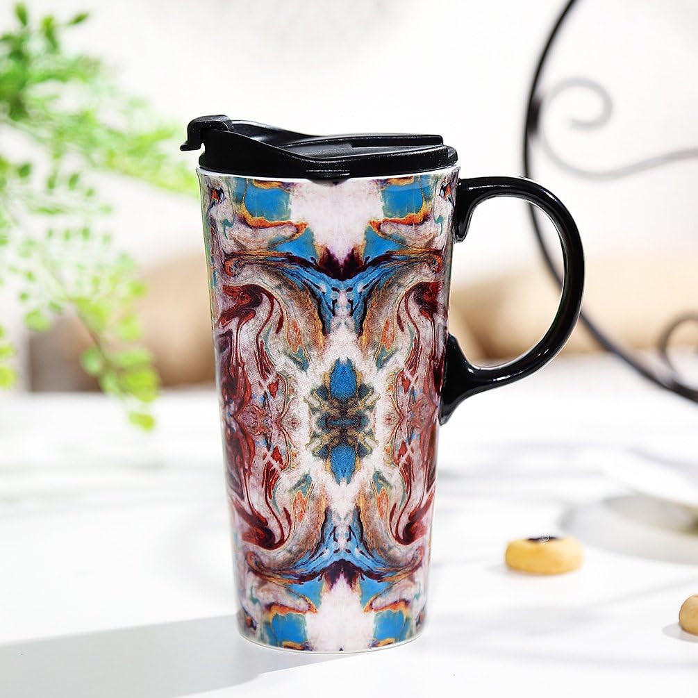 Topadorn 17oz Ceramic Travel Coffee Mug with Sealed Lid Tea Cup with Color Box, Microwave & Dishwasher Safe Unique Boho Mug, Holiday Gift Her Him - Image 3
