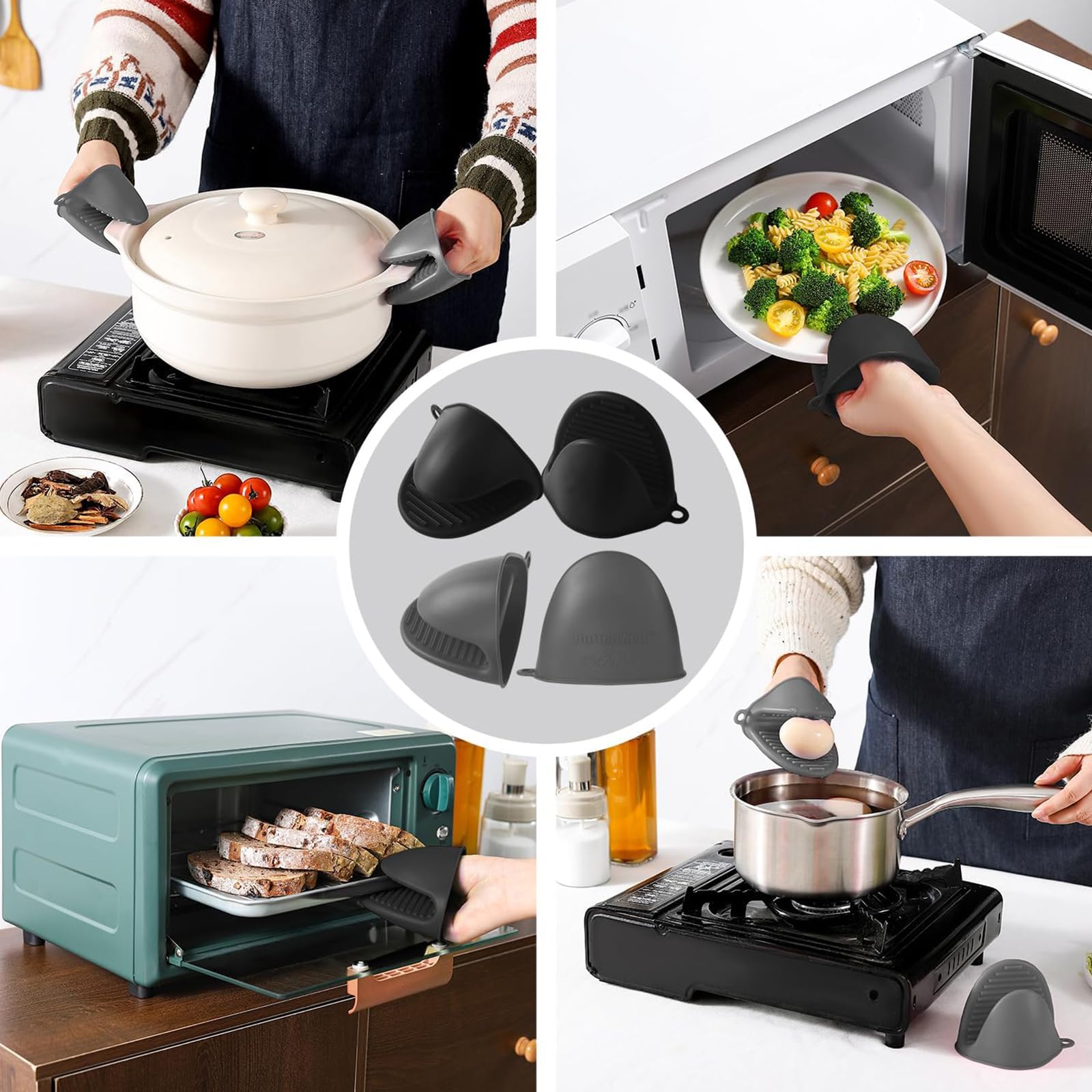 DXRPO Maniques Cuisine Et Gant Four Résistants à La Chaleur 392 ° F, Épaisses Set De Coton Recyclé Rempli, Pour La Pâtisserie, 18cm X 18cm, 3PCS Gris
