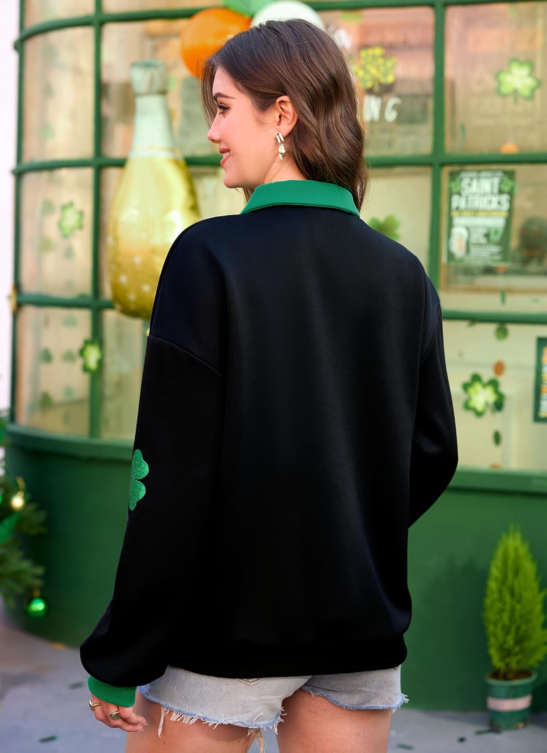 For G and PL Women's Mardi Gras Long Sleeve Polo Glitter Powder Collar New Orleans Carnival Graphic Sweatshirt - Image 6