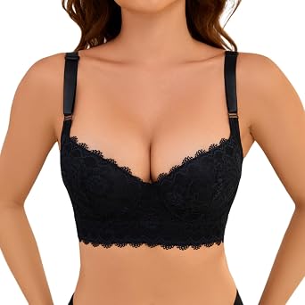 Push Up Lace Bra Soft Underwire T-Shirt Bras Add One Cup Back Fat Bra with High Support34B-46DD