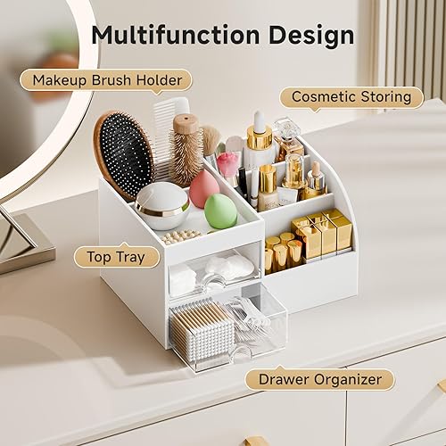 Miniatura 2 de Organizador de maquillaje con 2 cajones, organizadores de maquillaje para tocador y baño, organización de maquillaje y almacenamiento de cuidado de