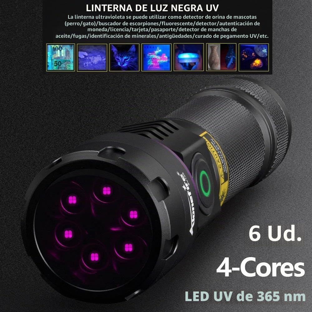 Alonefire SV116 Linterna UV 60W 365nm Profesional Recargable USB C Potente Luz Negra Detector de Orina para Resina, Pesca, Escorpión, Minerales, Pegamento, Ámbar con Gafas Protectoras UV, Batería