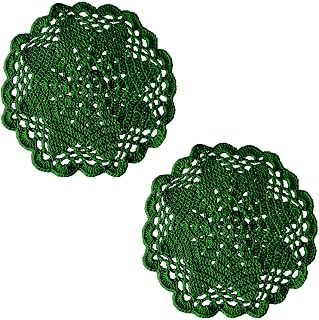 BIBITIME Handmade Crochet Round Lace Doilies Kitchen Table Placemats Wedding Tea Flower Vase Cup Mats (6 in to 7 in,Pack of 2PCS, Green)