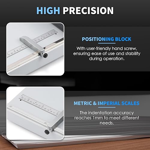 Miniatura 4 de Mxmoonant Máquina de plegado manual de papel plegable Creaser con 2 bloques ajustables y regla de posicionamiento métricoimperial para hojas de