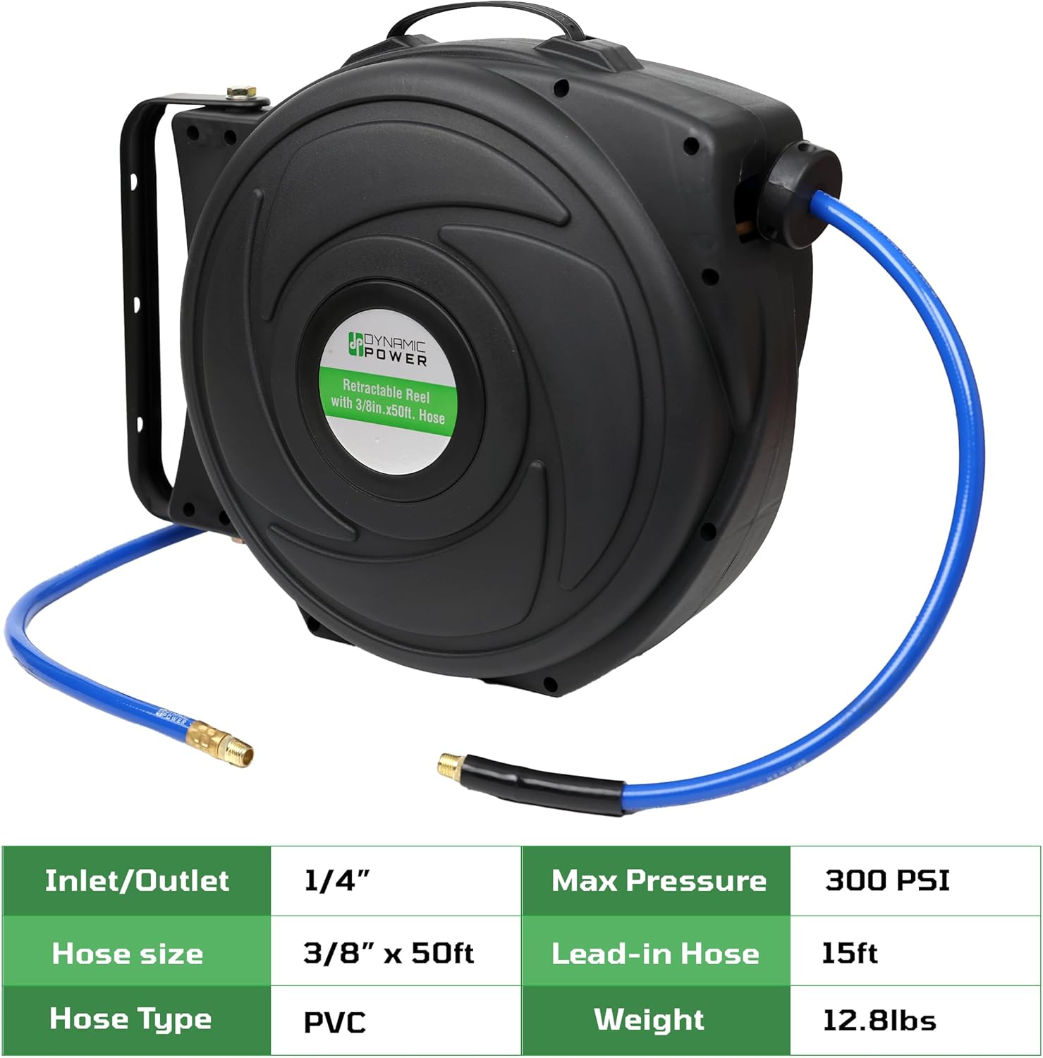 Elite Retractable Air Hose Reel with 3/8-Inch by 50-Feet PU Air Hose exceptional resistance to abrasion, oil, and weather - DP-HR5-315