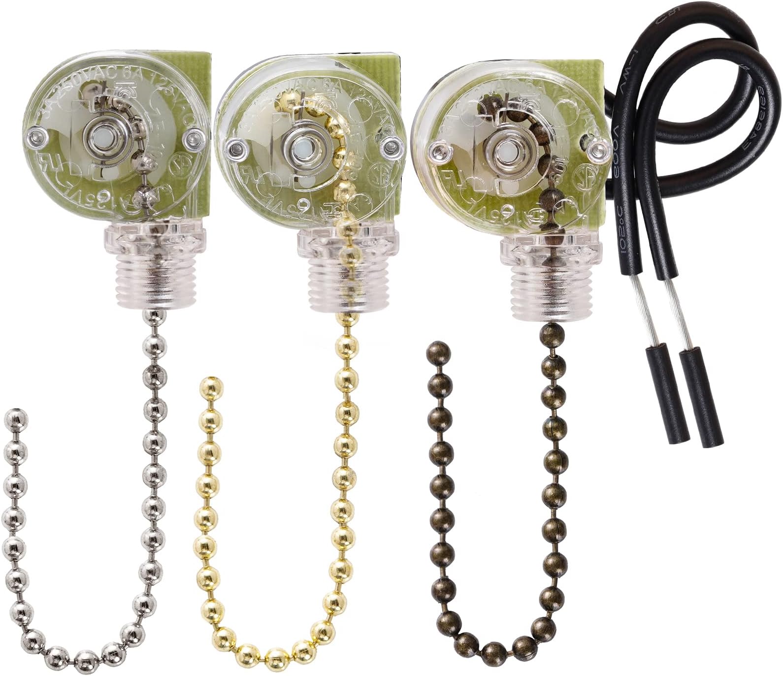 Topbuti 3 Pack Ceiling Fan Pull Chain Switch Zing Ear ZE-109 Two-Wire Light Switch Control Replacement for Ceiling Fan Wall Light Lamps