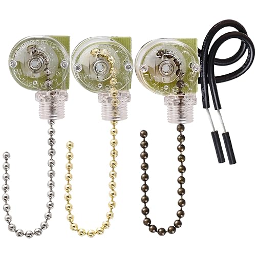 Zing Ear ZE-109 - Juego de 3 interruptores de cadena de tracción para ventilador de techo, interruptor de luz de dos cables, interruptor de cadena