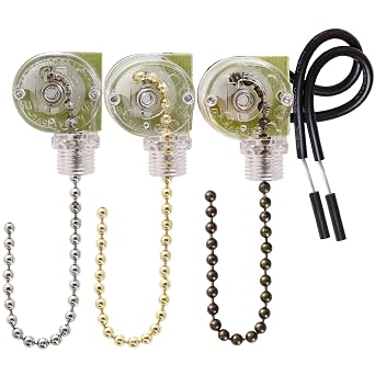 Topbuti 3 Pack Ceiling Fan Pull Chain Switch Zing Ear ZE-109 Two-Wire Light Switch Control Replacement for Ceiling Fan Wall Light Lamps