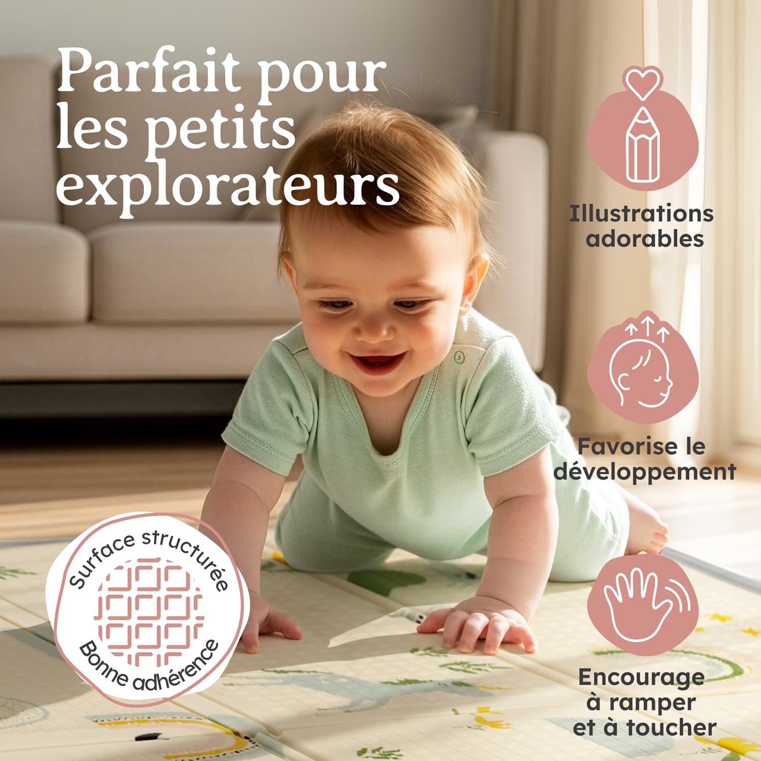 Laleni Tapis d’éveil bébé 120 x 150 x 1 cm – imperméable, pliable et réversible – épais, antidérapant et doux – pour intérieur/extérieur – motif arc-en-ciel