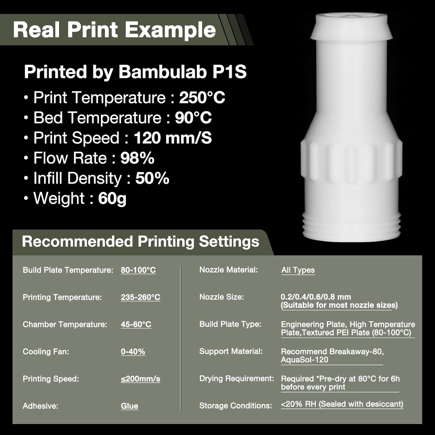 YXPOLYER 3D Printer Filament Nylon Filament PA6 2.2 lbs 1kg White Nylon with Heat-Resistant AMS-Compatible Spool, 3D Printing Filament Easy PA 1.75mm