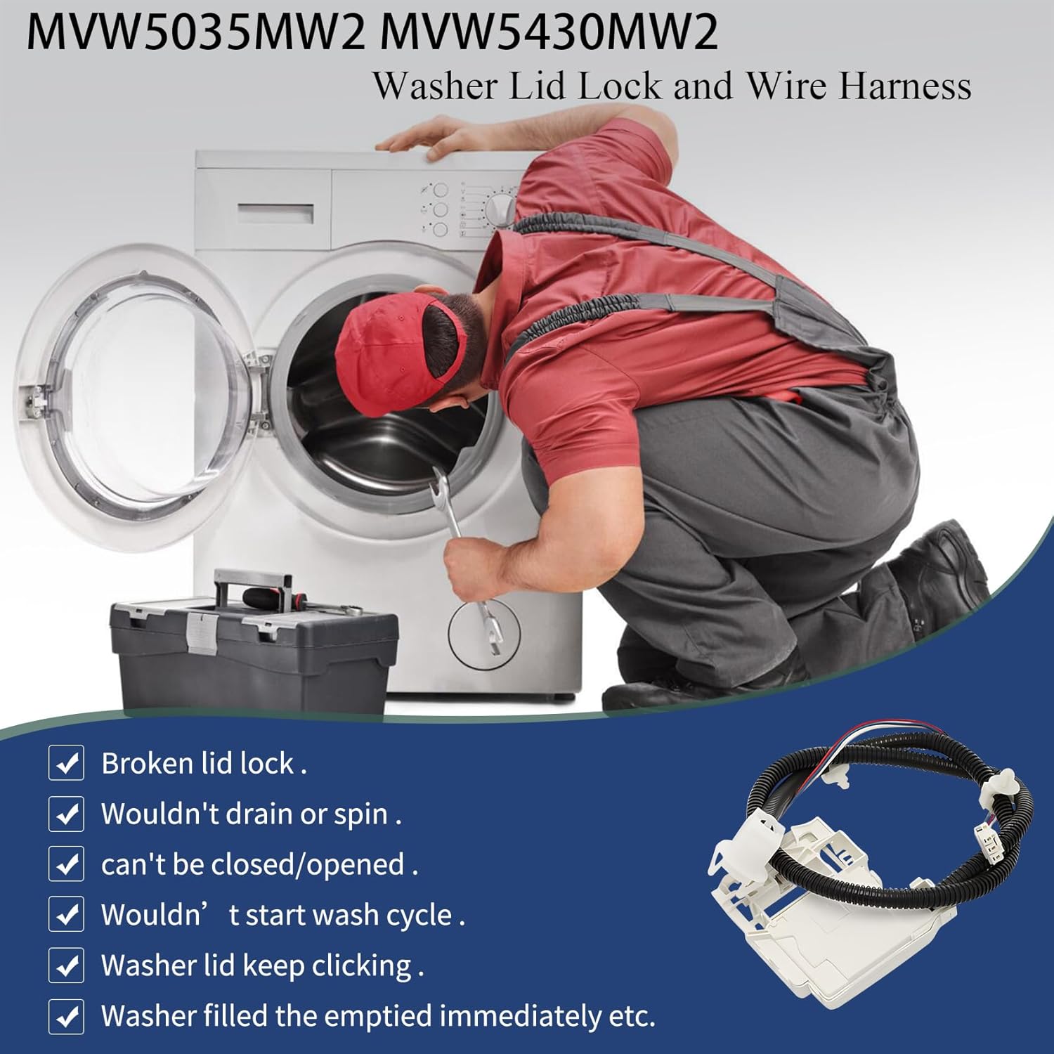 2026 Upgrade W11368616 W11670519 Washer Lid Lock Latch Asembly Fit for MVW5035MW2 MVW5430MW2 MVW5430PBK1 MVW5435PBK0 MVW5435PBK1 MVW5435PW0 MVW5435PW1 WTW5100HW6 WTW5105HW6 WTW6150PW1 WTW6157PB1