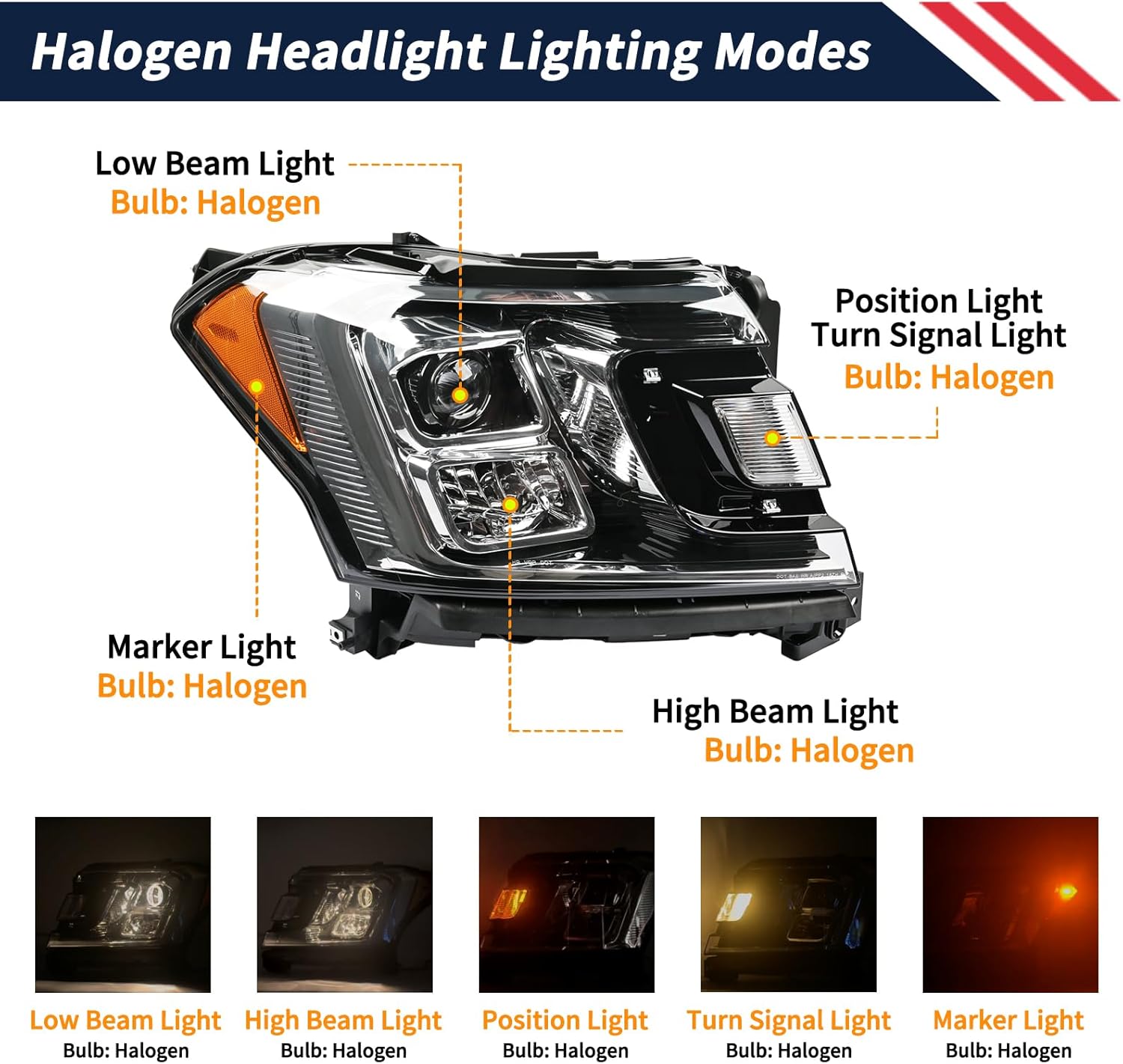 Halogen Headlight w/Bulbs Front Right Passenger Side Headlamp Assembly JL1Z-13008-K JL1Z13008K FO2503370 FO2503370C Compatible with Ford Expedition XLT Limited 2018-2021