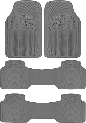 BDK tapetes de hule para automóviles utilitarios y camionetas 3 filas de alta resistencia impermeable 4 unidades Gris