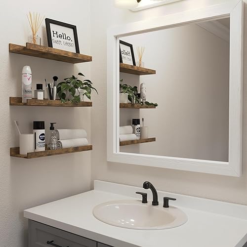 Miniatura 4 de Juego de 6 estantes flotantes, estantes de pared de granja con labio, estantes de exhibición para decoración de pared, repisa rústica para sala de