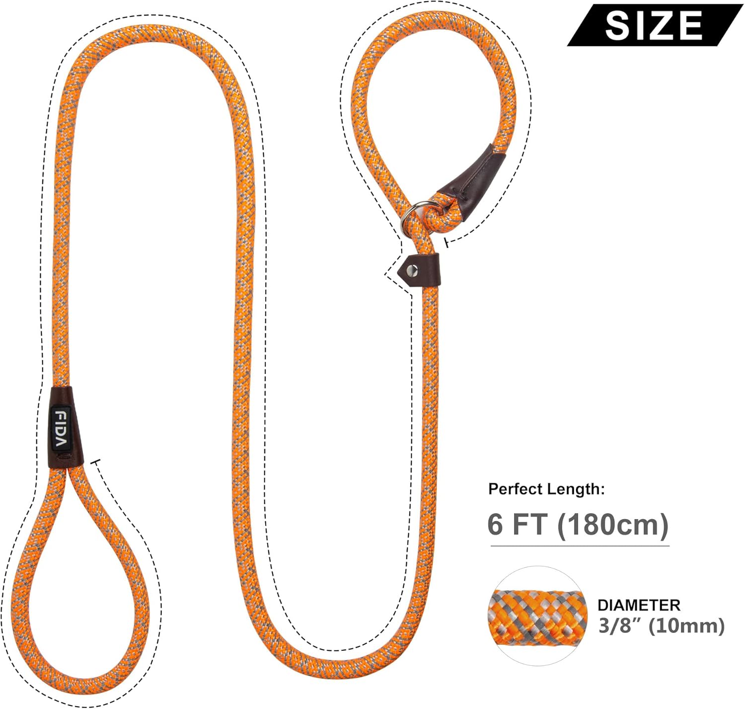 Fida Slip Rope Dog Lead, Orange, Small (1.0cm x 1.8m) - Image 5
