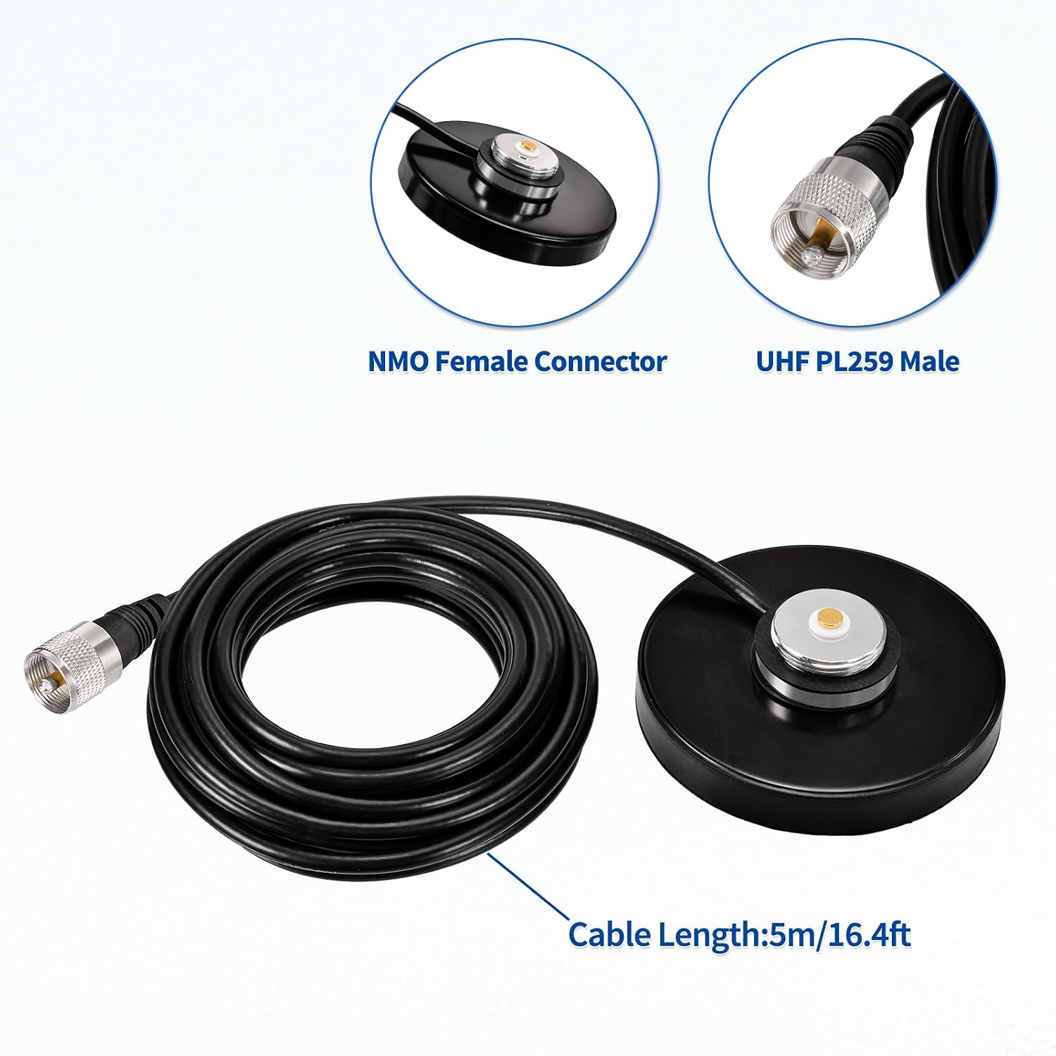 Bingfu NMO Antenna Strong Magnetic Base Mount - 3.54 inch Diameter - 16.4 ft RG58 Coaxial Cable - PL259 Plug - for Car Truck SUV CB Radio Amateur Ham Radio Antenna