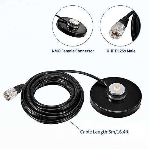 Miniatura 4 de Bingfu Antena NMO para montaje de base magnética fuerte, 3.54 pulgadas de diámetro, cable coaxial RG58 de 16.4 pies - enchufe PL259 - para coche,
