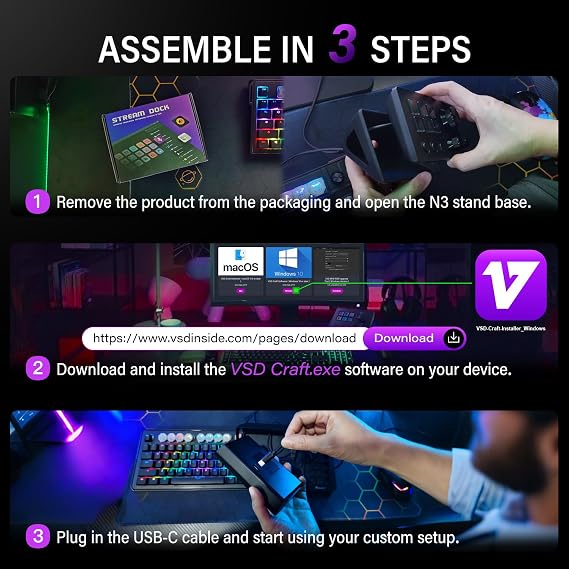 Treaslin N3 Programmable Stream Controller Deck with LCD Keys&Knobs-Custom Macro Keypad for Streaming(OBS,Twitch,YouTube),Content Creation (Adobe)&Gaming-Win&Mac