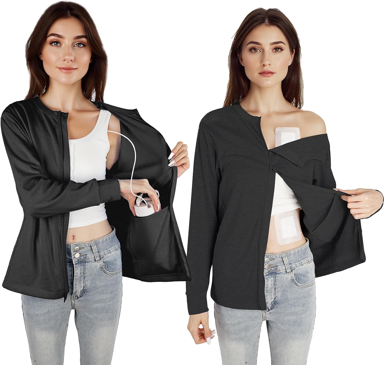 Women's Chemo Port Access & Mastectomy Recovery Shirt - Post-Surgery Top with One-H...