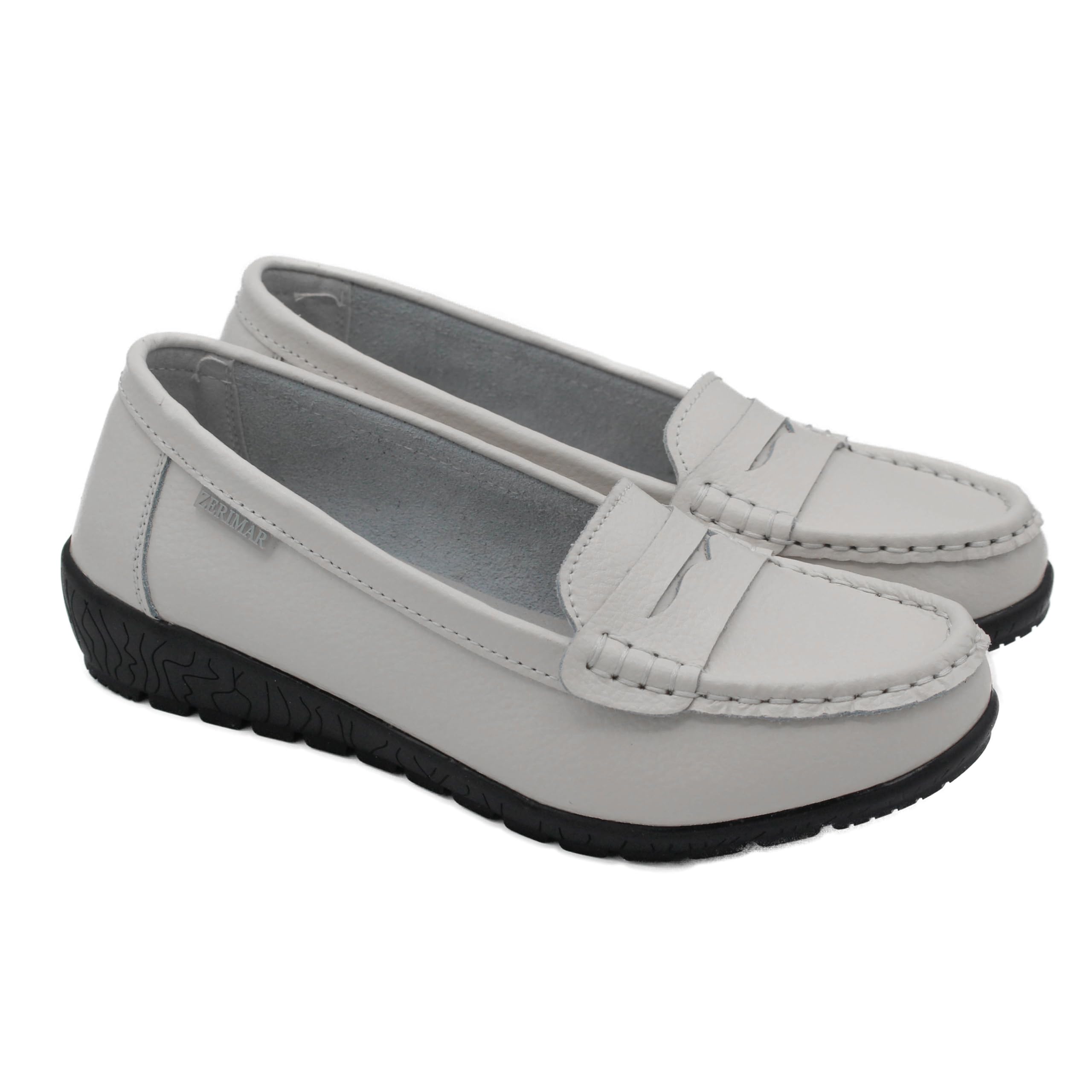 Zerimar Mocassins en Cuir pour Femmes | Semelle en Caoutchouc antidérapante | Semelle intérieure rembourrée très Confortable | Hauteur du Talon 3,5 cm