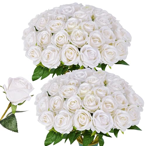 50 PCS White Roses Artificial Flowers