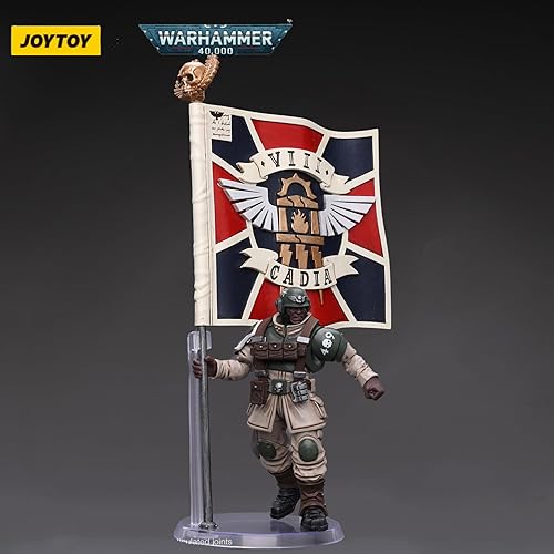 Miniatura 5 de JOYTOY 118 Warhammer 40,000 Figura de acción Astra Militarum Cadian Command Squad Veterano con Regimiento Estándar Anime Colección Modelo Regalo