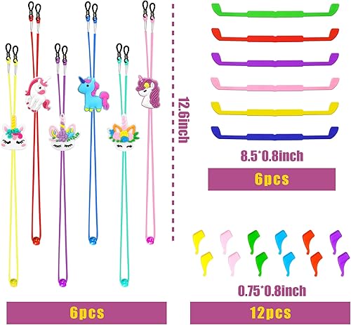 Miniatura 2 de SKYCOOOOL 24 correas para gafas para niños, ajuste de unicornio arcoíris, correas antideslizantes de silicona para gafas, retenedor de gafas,