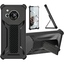 bojioderf Case Compatible for Sharp Aquos R7 Phone Case Cover [with Tempered Glass Screen Protector] Hybrid Case [Folding Support Magnetic] [Frosted Anti-Fingerprint] Black