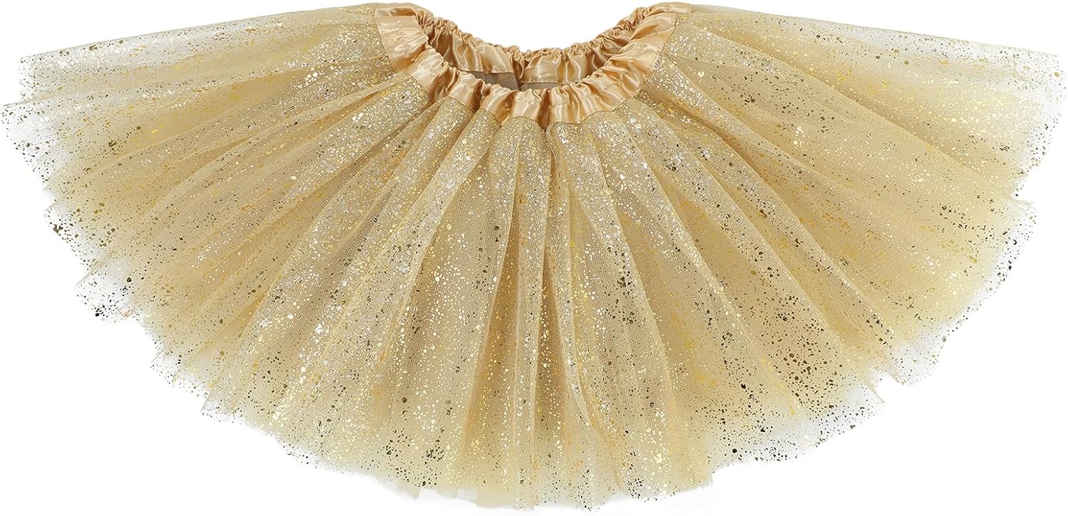 Tutu Skirt Girls 3 Layers Sparkle Tulle Skirt Ballet Dance Dress Princess Skirt for Toddler Girls
