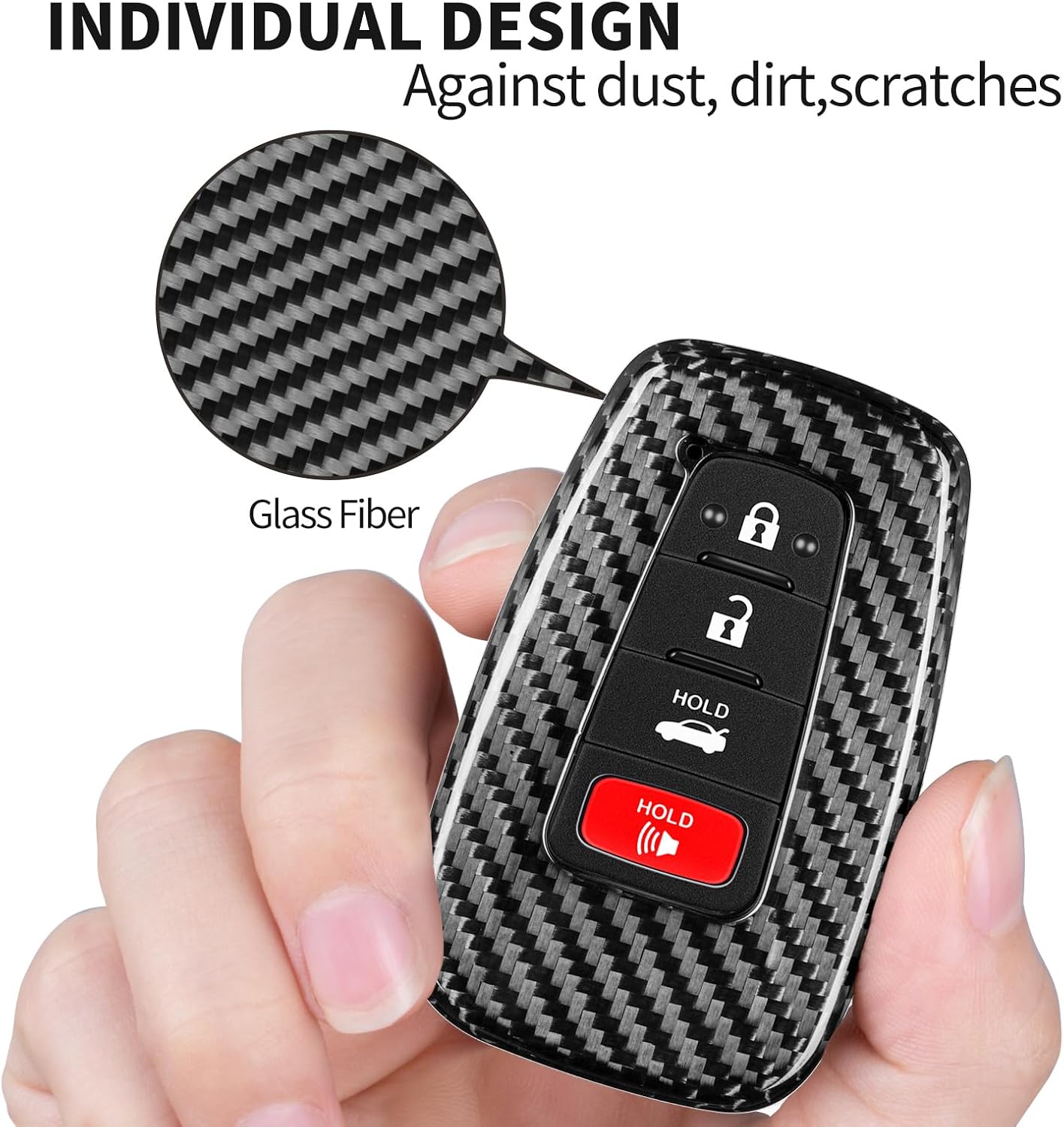 T-carbon Real Glass Fiber Key Fob Case Cover Compatible with Toyota Camry Avalon C-HR Prius Highlander Corolla 86 RAV4 2018-2024 Smart Key Protective Holder, Silver Black