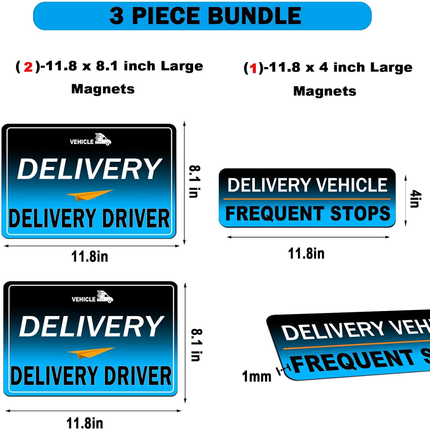 Delivery Driver Magnet for Car - 3-Pack Frequent Stops Removable Magnet Set - Reflective Delivery Magnetic Car Door and Bumper Sig (Blue-3)